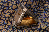 Elgin Art Deco Travel Clock/Pendant - Faceted Rectangular Case - Gilt Perlage Interior – Blue Cabochon Release - Early 1930s