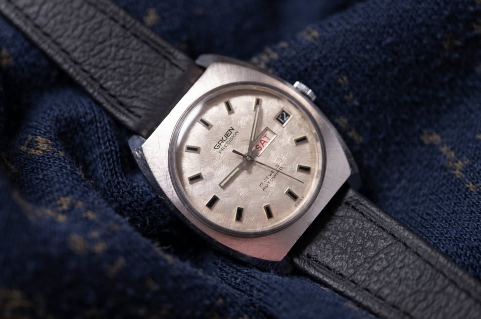Gruen Precision - Day-Date - Pearl Snow Textured Dial - Cushion Case - Circa 1960-1970
