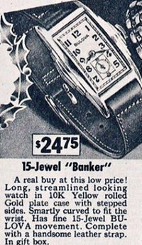Bulova Banker - 1942 - Curved Wartime Dress Watch - Aged Dial - Fifth Avenue New York