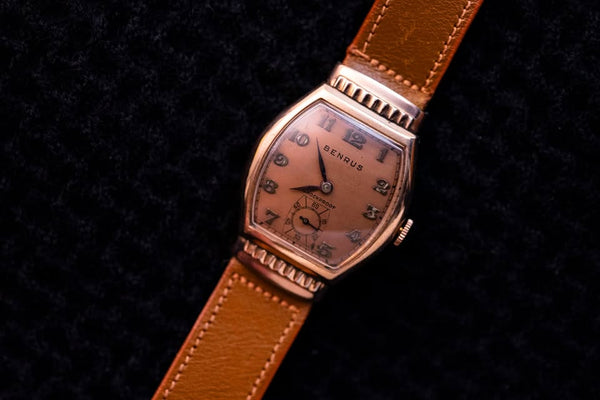 Benrus Tonneau - Salmon Dial - Rose Gold Filled - Shockproof - Circa 1941-1943