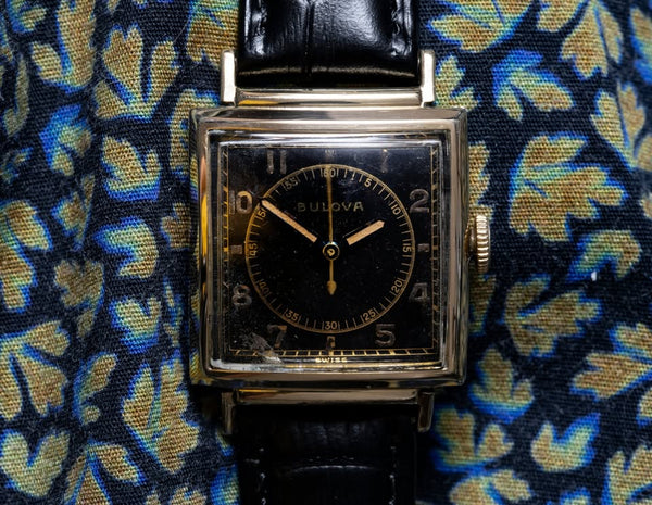 Bulova Black Hawk or Surgeon - Rare Gloss Black Gilt Circle Dial - Gold Filled - Circa 1951