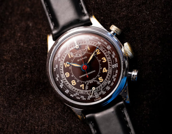 Pierce Chronograph - Cal. 134 - Tropical Black to Ruby Dial - Telemeter Tachymeter - Fully Serviced - Circa 1938-1941