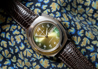 Bulova Jet Star - Green to Gold Fumé Dial - Faceted Crystal - Day-Date - 1975