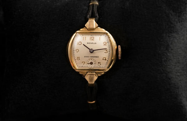 Benrus - Ladies Cushion Case - Gold Filled - Original Cord Bracelet - Circa 1948