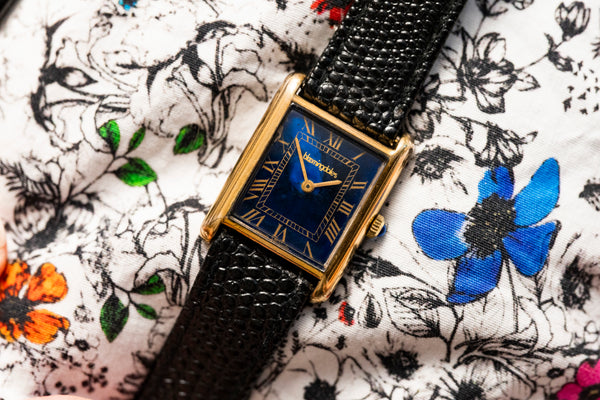 Bloomingdale's Tank - Nastrix 17 Jewel Swiss Movement - Deep Blue Lacquer Dial -1970s