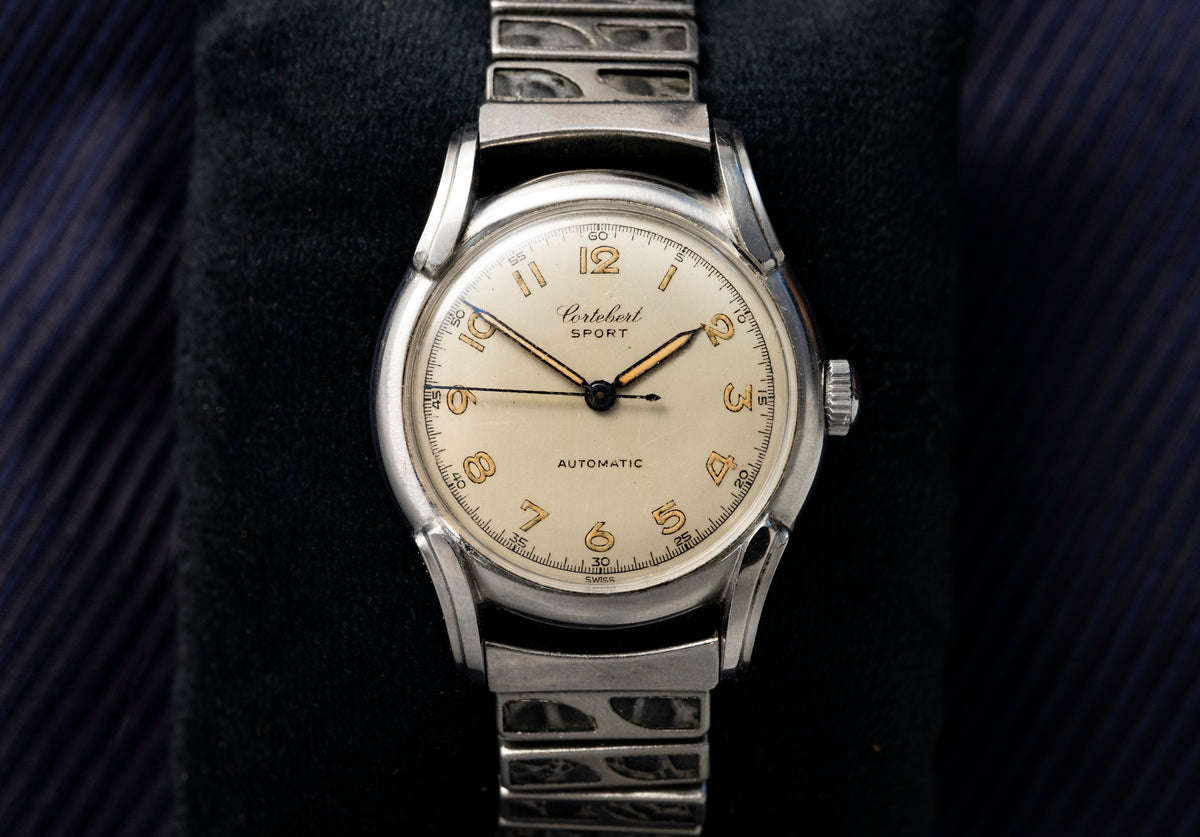 Cortebert Sport Automatic Bumper - Patina Cream Dial - Stainless Steel - Circa Late 1940s to Early 1950s