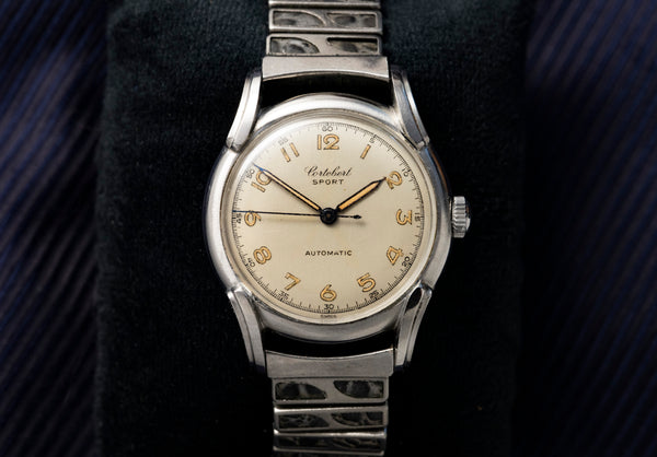 Cortebert Sport Automatic Bumper - Patina Cream Dial - Stainless Steel - Circa Late 1940s to Early 1950s