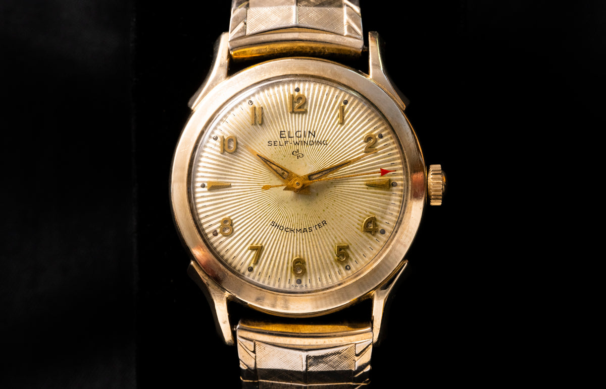 Elgin Self-Winding Shockmaster - 1950s - Champagne Sunburst Dial - Red Sweep Seconds