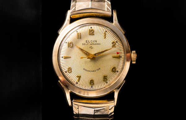 Elgin Self-Winding Shockmaster - 1950s - Champagne Sunburst Dial - Red Sweep Seconds