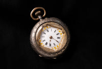 Antique Silver Pocket Watch - Deep-Set Enamel Dial with Gold Flowers - Dutch .935 Silver - Circa 1900