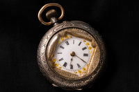 Antique Silver Pocket Watch - Deep-Set Enamel Dial with Gold Flowers - Dutch .935 Silver - Circa 1900