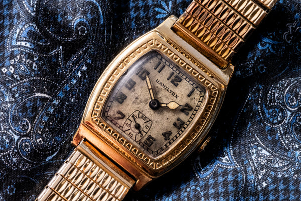 Hamilton - 1929 - Engraved Cushion Dress Watch - Christmas Day Gift - Antique Silver Dial