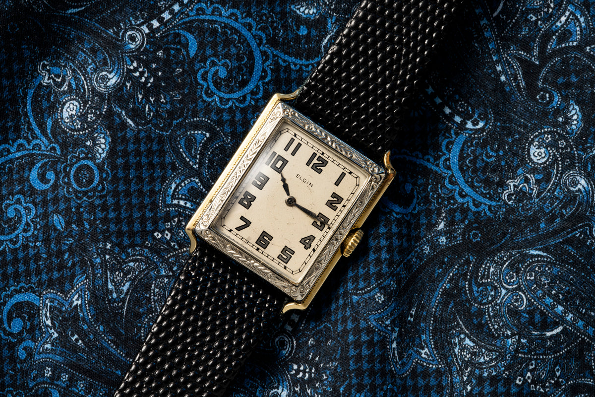 Elgin Tank - Engraved Two Tone Case - Double Hinged Art Deco Case - 1927