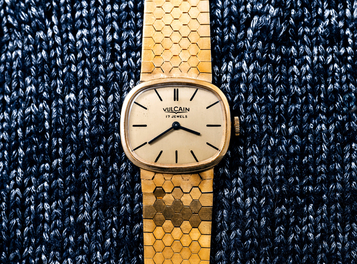 Vulcain - Gold Honeycomb Bracelet - The Maker of the Cricket - Early 1970s