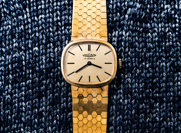 Vulcain - Gold Honeycomb Bracelet - The Maker of the Cricket - Early 1970s