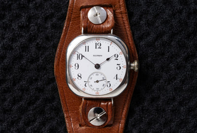 Illinois Trench Watch - Sterling Silver Cushion - Enamel Dial with Red Minutes - Circa 1913