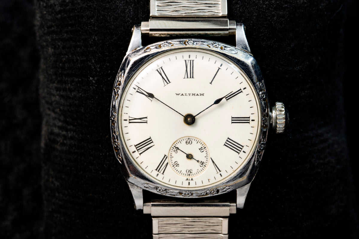 Waltham - White Enamel Dial - Engraved Spartan Case - 1904