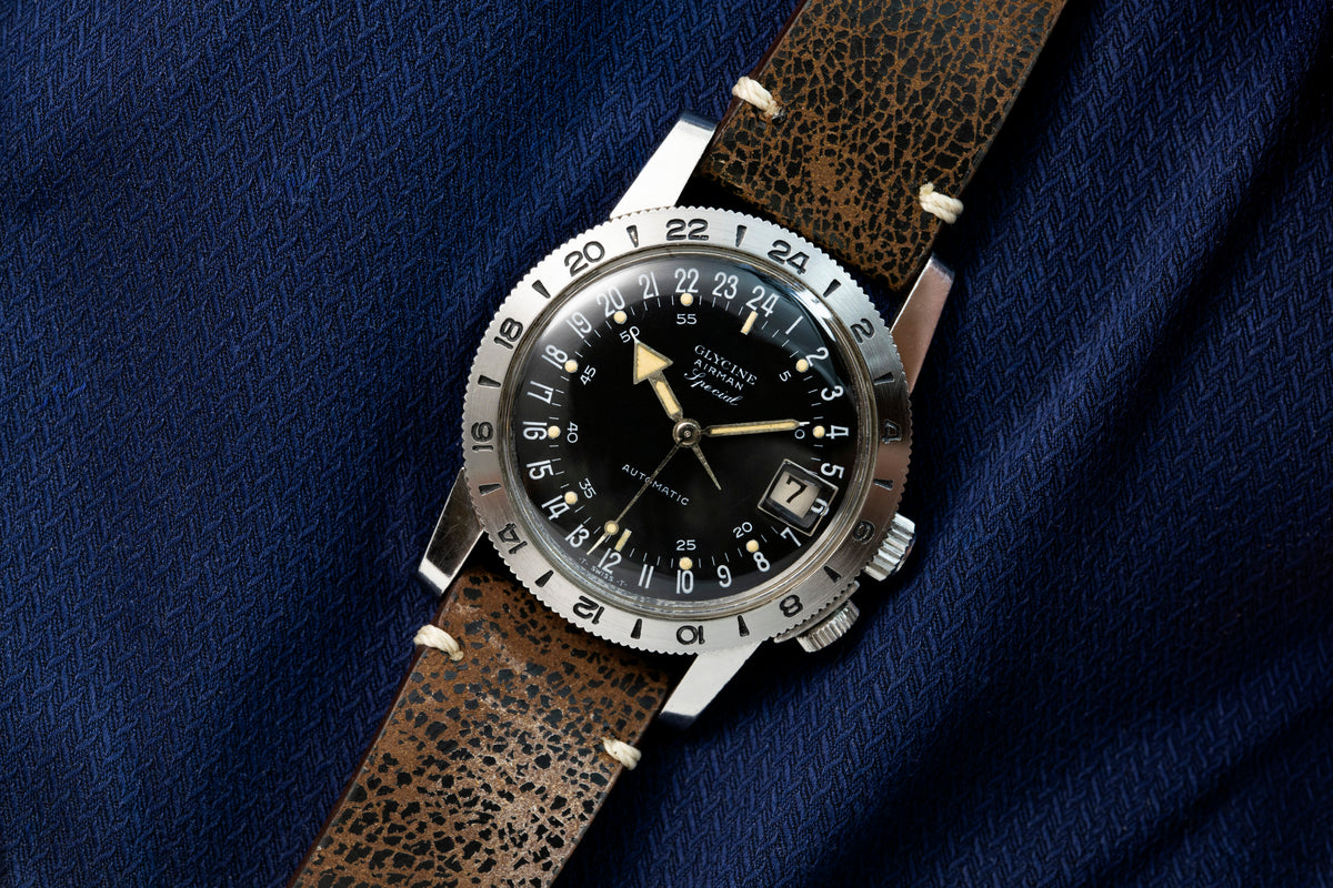 Glycine Airman Special Automatic - Black 24-Hour Dial - Working Hack - Circa 1960s